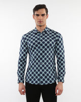 ALOE/PEACOCK SQUARES PRINTED STRETCH PERFORMANCE LONG SLEEVE SHIRT W/ PLACKET DETAIL PM-76086
