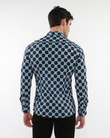 ALOE/PEACOCK SQUARES PRINTED STRETCH PERFORMANCE LONG SLEEVE SHIRT W/ PLACKET DETAIL PM-76086
