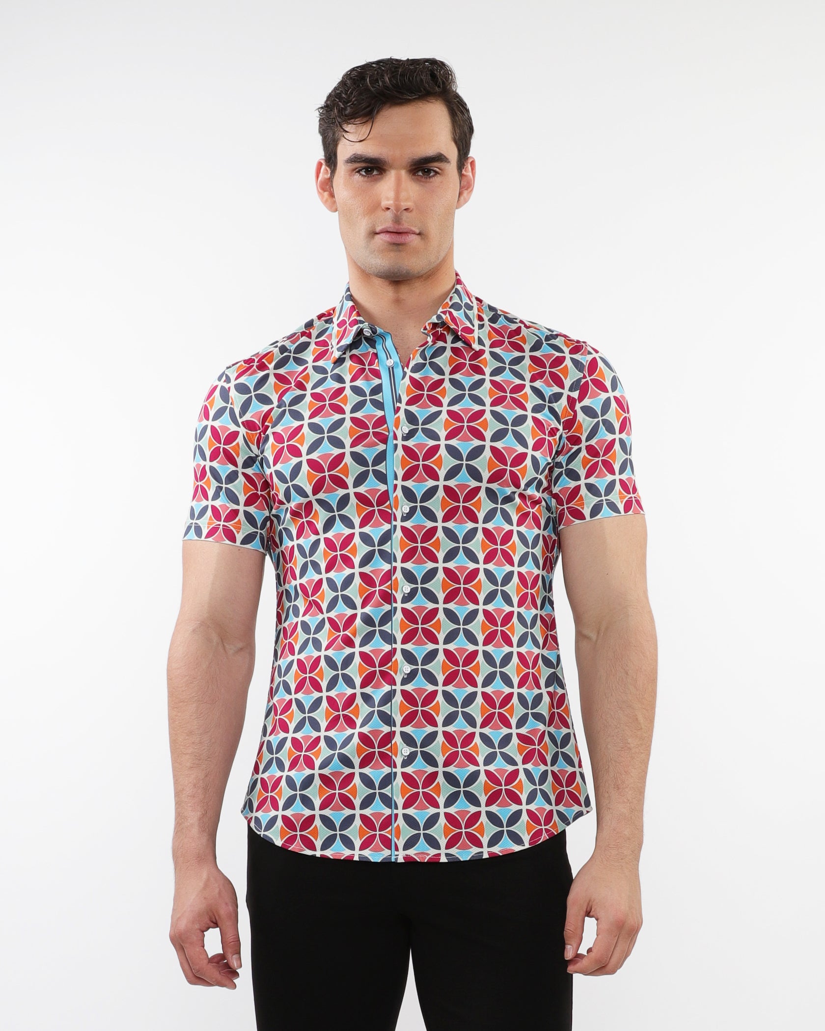 FOREST/WINE CIRCLES PRINTED PERFORMANCE SHORT SLEEVES SHIRT