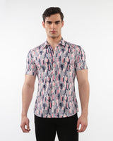 BLUSH/GREY SWIRLS PRINTED PERFORMANCE SHORT SLEEVES SHIRT WITH CONTRAST PLACKET DETAIL PM-76094