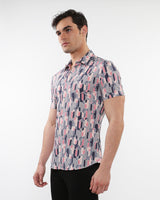 BLUSH/GREY SWIRLS PRINTED PERFORMANCE SHORT SLEEVES SHIRT WITH CONTRAST PLACKET DETAIL PM-76094