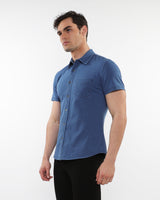 VINTAGE BLUE VINTAGE WASH STRETCH KNIT DENIM SHORT SLEEVES SHIRT PM-76178