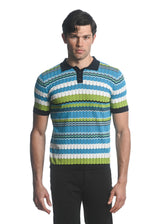 NAVY/ CITRUS/ OCEAN CHEVRON COTTON 3-BUTTON TEXTURED CHEVRON STRIPE KNIT POLO PM-16226
