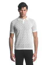 OFF WHITE COTTON 3-BUTTON TEXTURED CROSS WEAVE KNIT POLO PM-16225