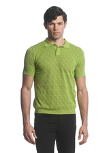LIME COTTON 3-BUTTON TEXTURED CROSS WEAVE KNIT POLO PM-16225