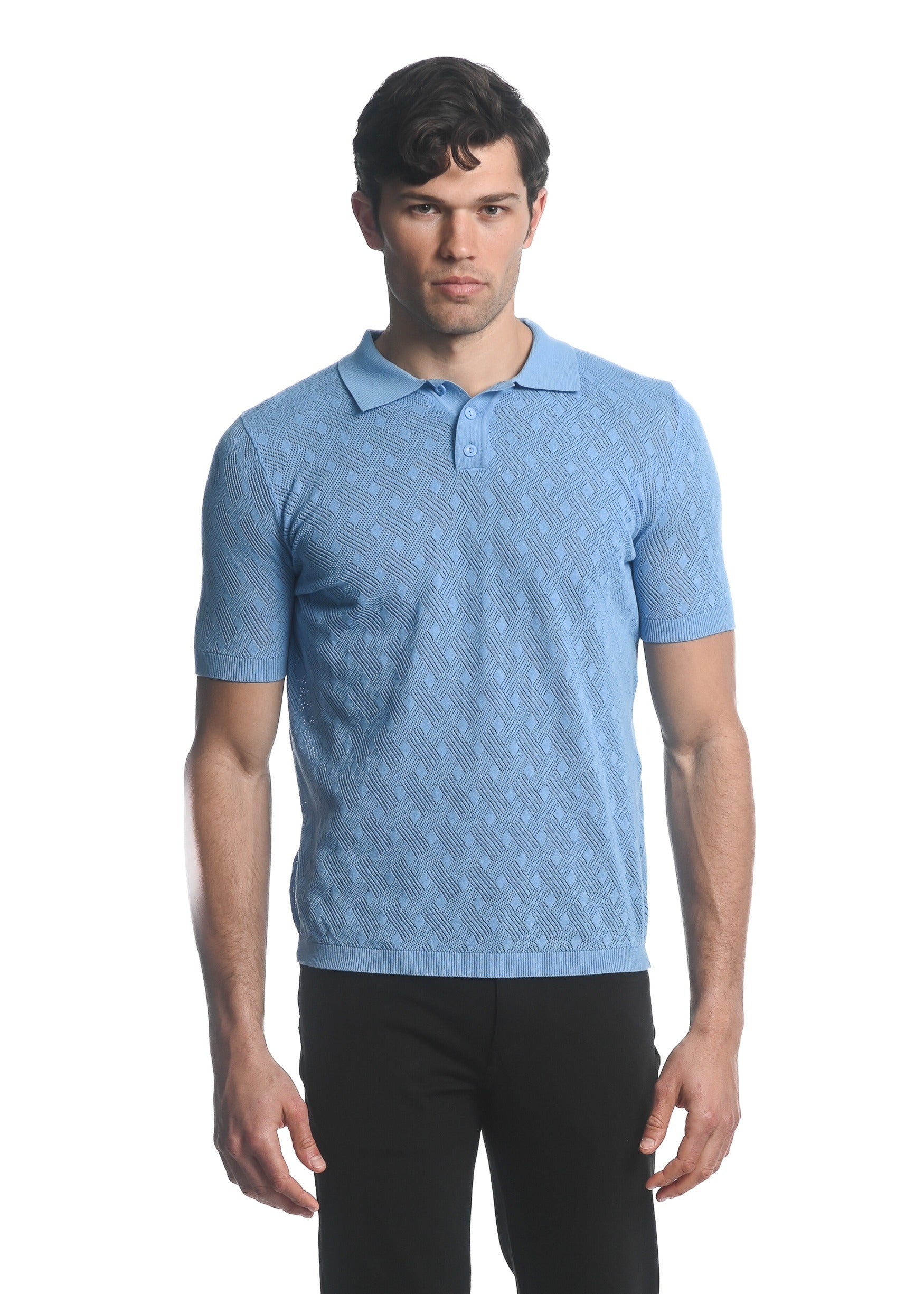 CLOUDY COTTON 3-BUTTON TEXTURED CROSS WEAVE KNIT POLO PM-16225
