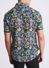 NAVY/GREEN FLORAL PRINTED LIGHTWEIGHT LINEN/TENCEL SHORT SLEEVE SHIRT PM-45041