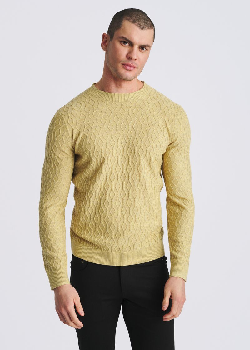 taffy CABLE KNIT CREW NECK WOOL BLEND SWEATER PM-16421