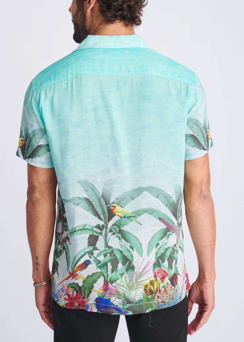 OCEAN/GREEN TROPICS PRINTED MODAL SHORT SLEEVE BORDER SHIRT PM-49026