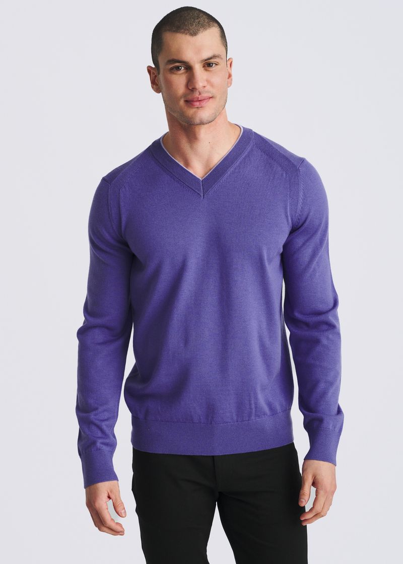 PURPLE/ORCHID CONTRAST V-NECK WOOL BLEND KNIT SWEATER PM-16418