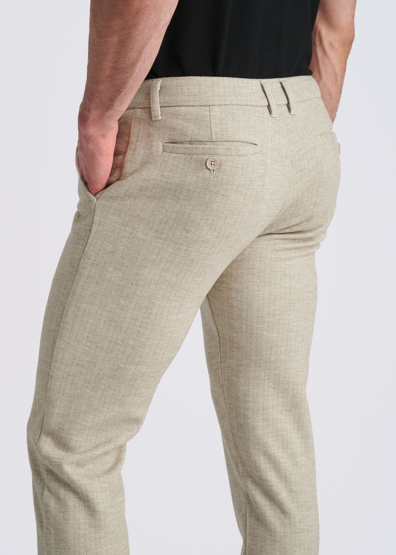 MOCHA WOOL-LOOK HERRINGBONE STRETCH KNIT TAILORED PANTS PM-3303-66