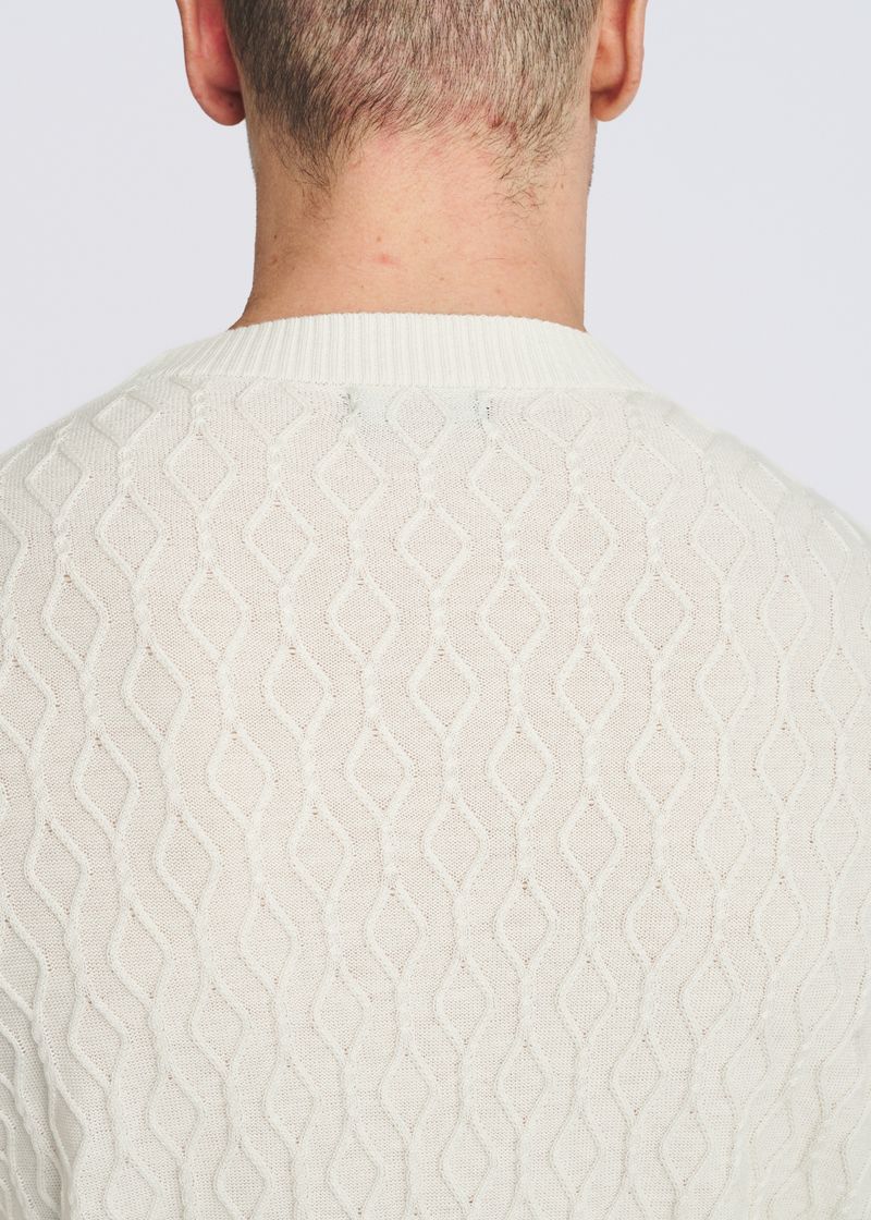 CREAM CABLE KNIT CREW NECK WOOL BLEND SWEATER PM-16421
