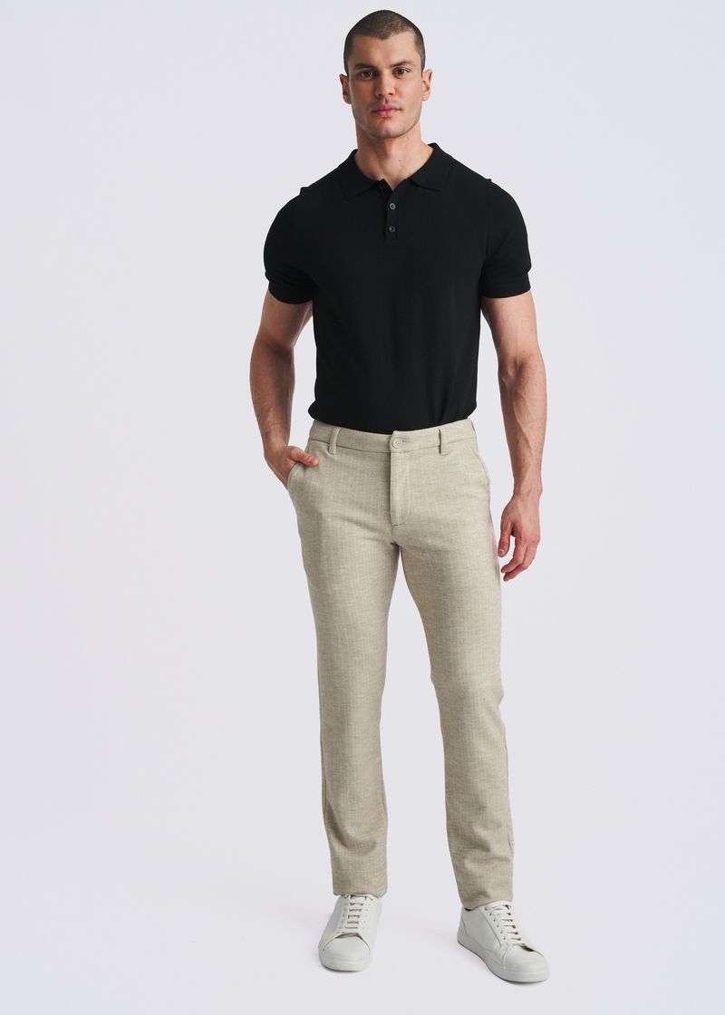 MOCHA WOOL-LOOK HERRINGBONE STRETCH KNIT TAILORED PANTS PM-3303-66