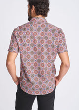 BLUSH/CORAL MEDALLIONS PRINTED LIGHTWEIGHT COTTON/TENCEL SHORT SLEEVE SHIRT PM-47053