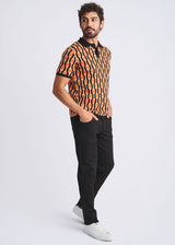 ORANGE/BLACK RETRO CHAINS JACQUARD COTTON 3-BUTTON KNIT POLO PM-16328