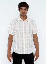 PINK BUD/MILK STRIPE LIGHTWEIGHT KNITTED SHORT SLEEVE SHIRT PM-51006