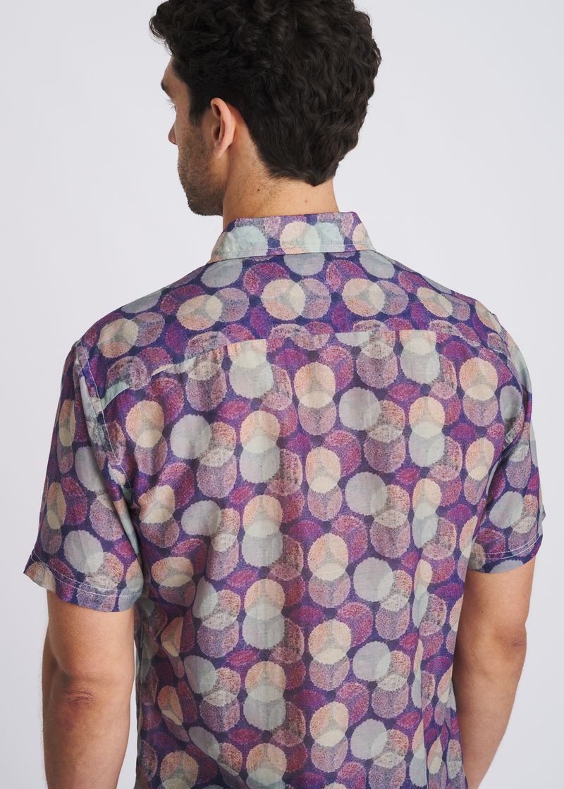 SAGE/PURPLE CIRCLES PRINTED LIGHTWEIGHT COTTON/SILK SHORT SLEEVE SHIRT PM-46055