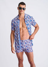 PURPLE/WISTERIA SWIRLS PRINTED SEERSUCKER SWIM SHORTS W/MESH LINING PM-6018-47