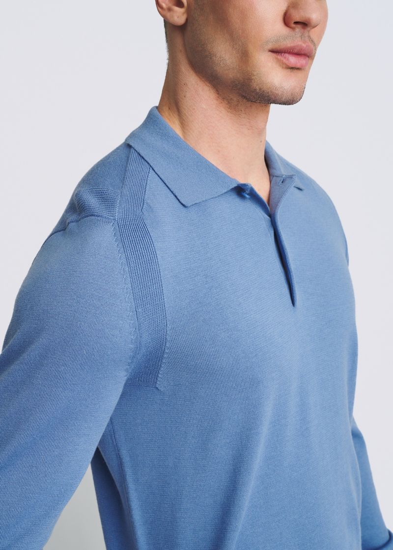 INDIGO 3-BUTTON POLO WOOL BLEND KNIT SWEATER PM-16419