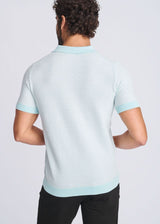 MINT/MILK WHITE HONEYCOMB TEXTURED COTTON 3-BUTTON KNIT POLO PM-16330