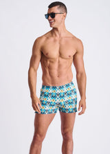 TEAL/GOLD DIAMONDS PRINTED SEERSUCKER SWIM SHORTS W/MESH LINING PM-6018-48