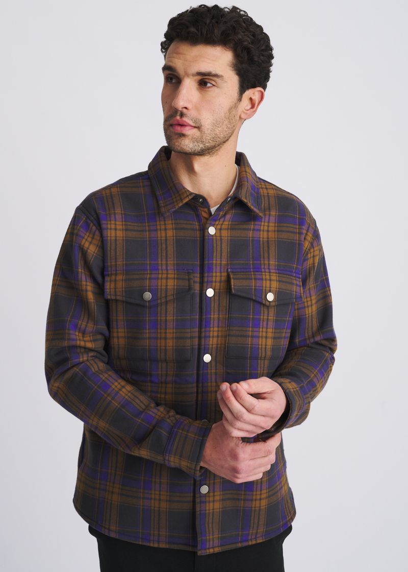 OCHRE/PURPLE PLAID FLEECE LINED SHIRT JACKET PM-3064-01