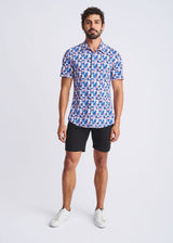 PURPLE/WISTERIA SWIRLS PRINTED PERFORMANCE SHORT SLEEVE SHIRT W/ CONTRAST PLACKET PM-76110