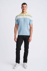 BLUE ICE/YOLK COLOR BLOCK SILK/TENCEL 3-BUTTON KINIT POLO PM-16322