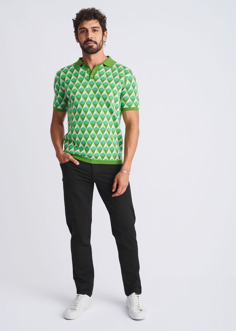 PALM/PEAR PYRAMIDS JACQUARD COTTON 3-BUTTON KNIT POLO PM-16326