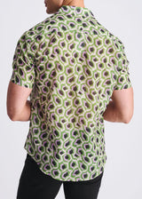 LILAC/SPROUT ABSTRACT PRINTED LIGHTWEIGHT COTTON/SILK SHORT SLEEVE SHIRT PM-46042