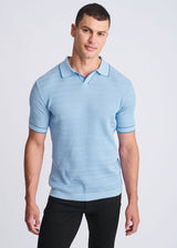 GLACIER/LAGOON WAVEY TEXTURED COTTON JOHNNY COLLAR KNIT POLO PM-16331