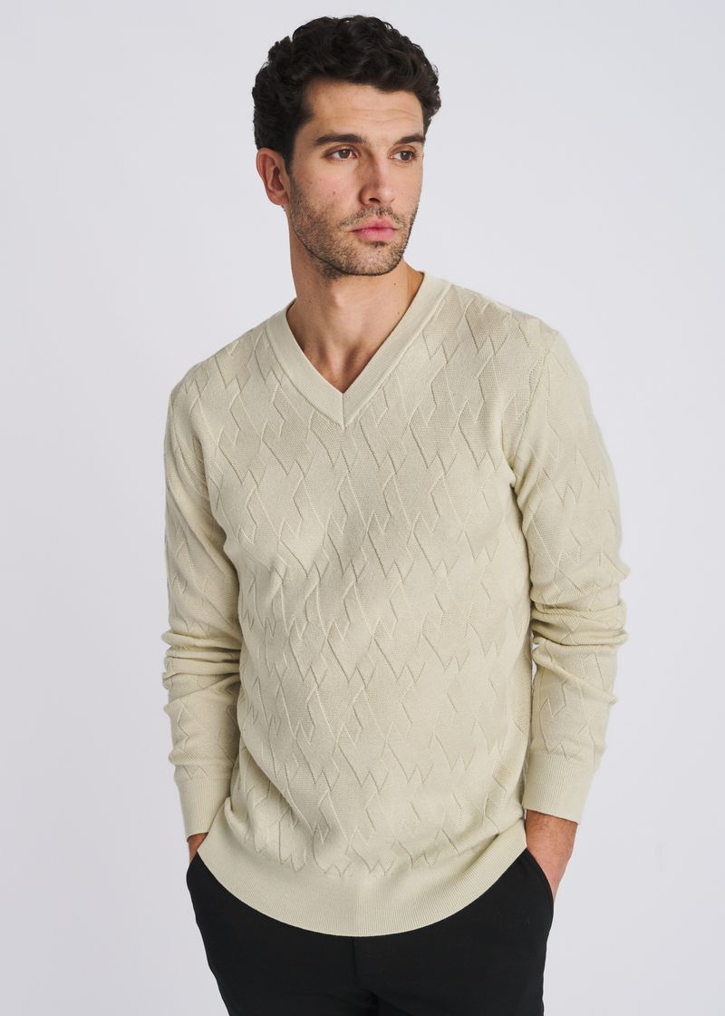 PARCHMENT V-NECK BASKETWEAVE WOOL BLEND KNIT SWEATER PM-16420