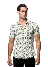 ALOE/ SPRUCE FLORAL TILES PRINTED PERFORMANCE SHORT SLEEVES STRETCH SHIRT PM-76080