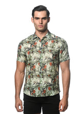 ALOE/ JADE FLORAL PRINTED LINEN TENCEL SHORT SLEEVES WOVEN SHIRT PM-45028