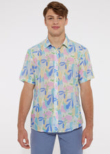 SILVER/PINK FLORAL COTTON/SILK WOVEN SHORT SLEEVE SHIRT PM-46005