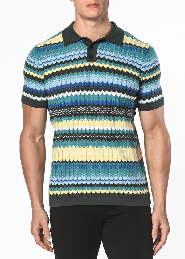 ROYAL/YELLOW WAVE COTTON TEXTURED KNITTED POLO PM-16204