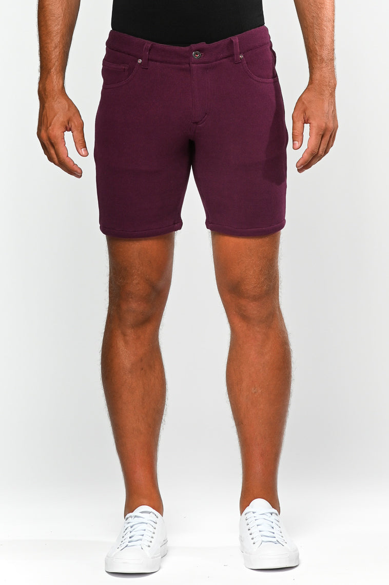 WINE 8" INSEAM STRETCH KNIT CORD 5-PKT JEANS SHORT PM-3021