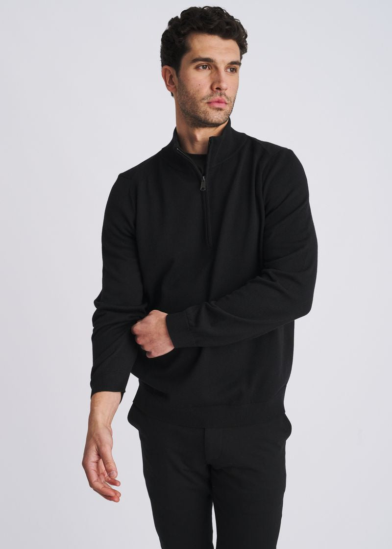 BLACK QUARTER ZIP WOOL BLEND KNIT CARDIGAN PM-16417