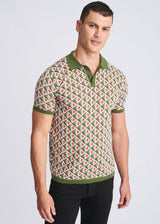 OLIVE/WEED TRIANGLES JACQUARD COTTON 3-BUTTON KNIT POLO PM-16327
