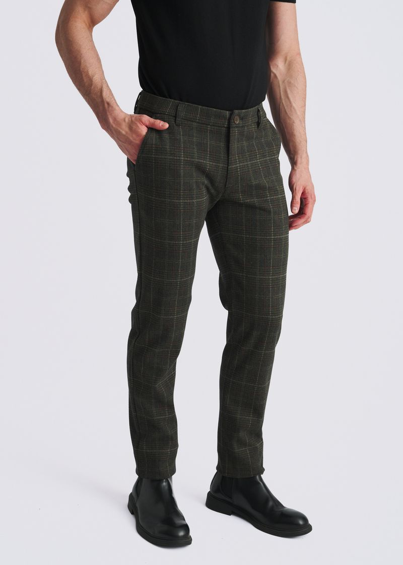 MOSS PLAID WOOL-LOOK STRETCH KNIT TAILORED PANTS PM-3303-70