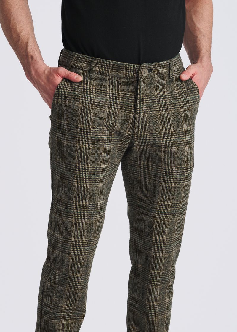 KHAKI PLAID WOOL-LOOK STRETCH KNIT TAILORED PANTS PM-3303-70