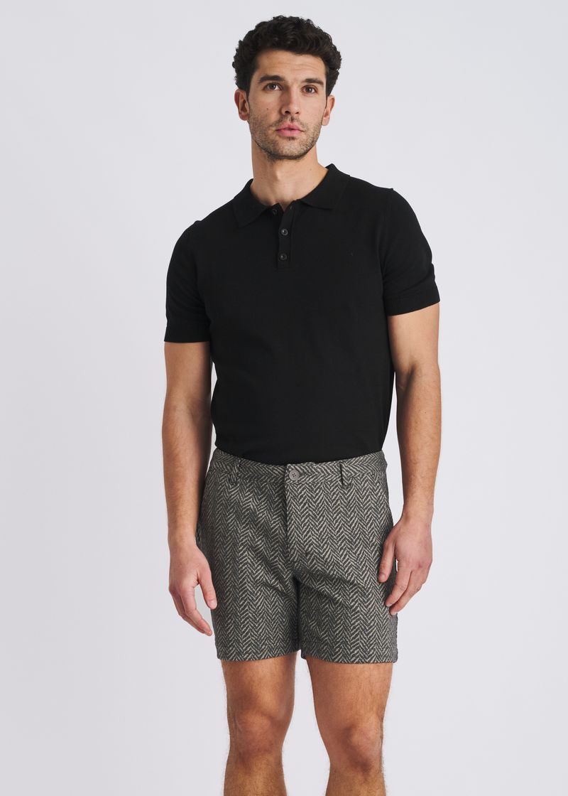 CHARCOAL HERRINGBONE JACQUARD 6" INSEAM STRETCH KNIT CHINO SHORTS PM-2548