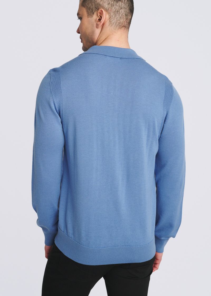 INDIGO 3-BUTTON POLO WOOL BLEND KNIT SWEATER PM-16419