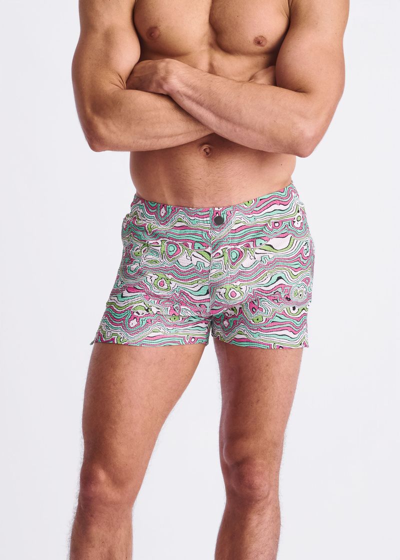 BUD/BLUSH SWIRLS PRINTED SEERSUCKER SWIM SHORTS W/MESH LINING PM-6018-50