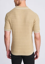 NUTMEG/MILK WHITE WAVEY TEXTURED COTTON JOHNNY COLLAR KNIT POLO PM-16331