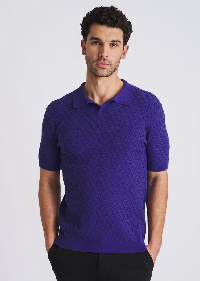 DEEP PURPLE TEXTURED DIAMOND JOHNNY COLLAR KNIT POLO PM-16335