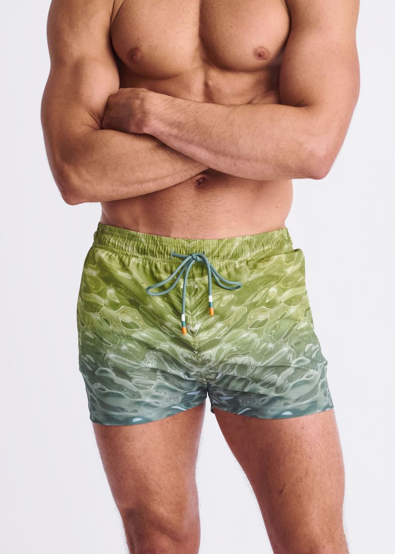 TEAL/GREEN POOL 2.5" INSEAM PRINTED SWIM SHORTS W/ MESH LINING PM-6002-63