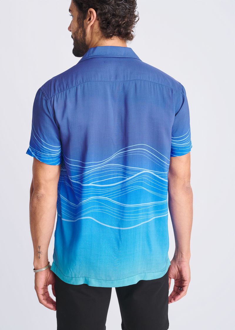 BLUE/OCEAN WAVES PRINTED MODAL SHORT SLEEVE BORDER SHIRT PM-49022