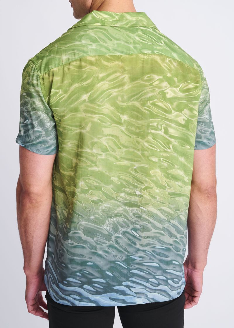 TEAL/GREEN POOL PRINTED MODAL SHORT SLEEVE BORDER SHIRT PM-49023