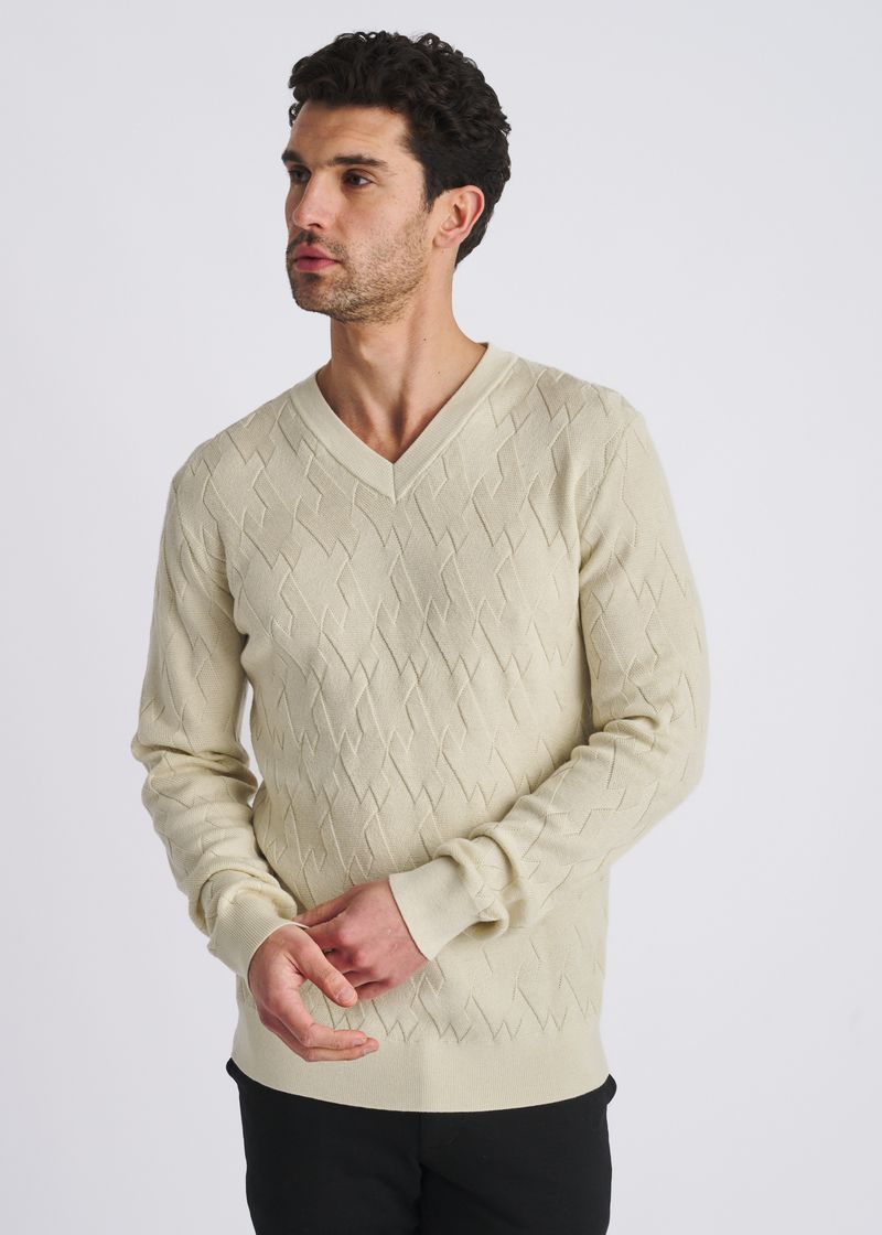 PARCHMENT V-NECK BASKETWEAVE WOOL BLEND KNIT SWEATER PM-16420